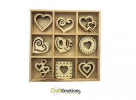 CraftEmotions Wooden ornament box - hearts 45 pcs
