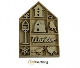 CraftEmotions Wooden ornament - bird, birdhouse 50 pcs