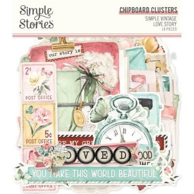 Simple Stories Chipboard Cluster - Vintage Love Story 