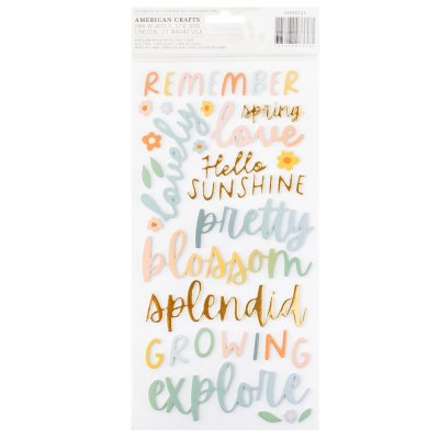 Pebbles Thickers Stickers - Phrase Gold Foil Foam Sunny Bloom