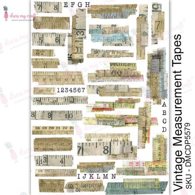 Dress My Craft Transfer Me Sheet A4 - Vintage Measurement Tapes