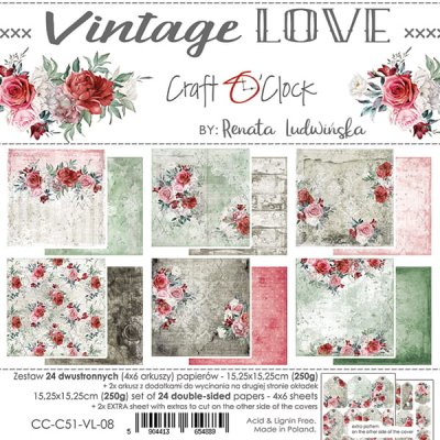 Craft O Clock Paper set 6x6 - Vintage Love Flowers
