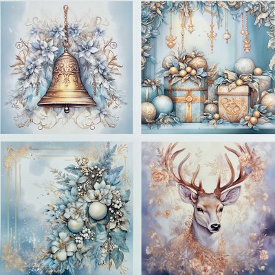4 motivbilder på papper 12x12 inch - Ljusblå Jul 1