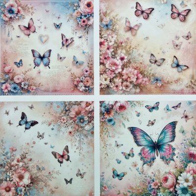 4 motivbilder på papper 12x12 inch - Fjärilar 3