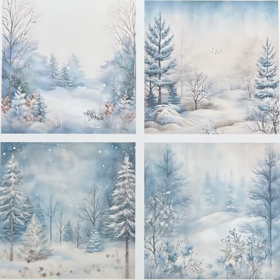 4 motivbilder på papper 12x12 inch - Blå Vinter