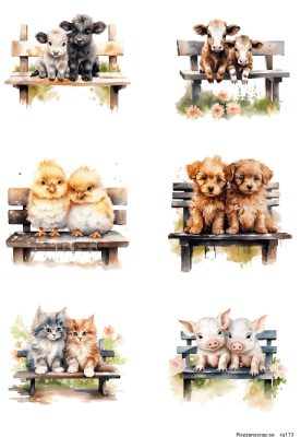 Klippark A4 Gulliga djur på parkbänk