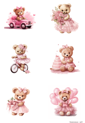 Klippark A4 Gulliga rosa teddybjörnar