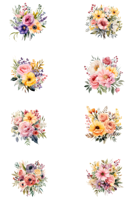 Klippark A4 Blomsterbuketter i Gult o Rosa