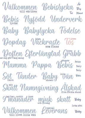 Textark A4 Babylycka Blå text