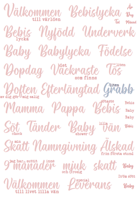 Textark A4 Babylycka Rosa text