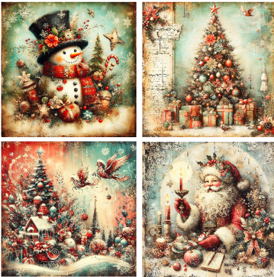 4 motivbilder på papper 12x12 inch - Vintage Jul 3