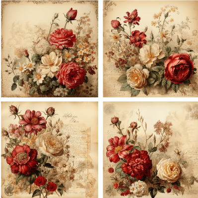 4 motivbilder på papper 12x12 inch - Blommor