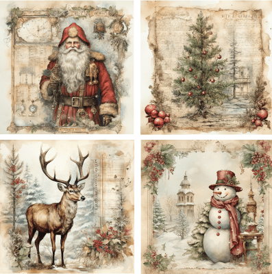 4 motivbilder på papper 12x12 inch - Julmotiv