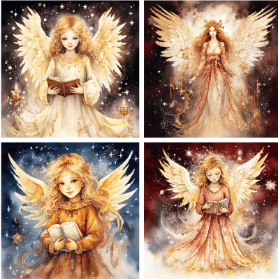4 motivbilder på papper 12x12 inch - Änglar