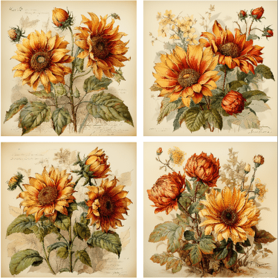 4 motivbilder på papper 12x12 inch - Solrosor