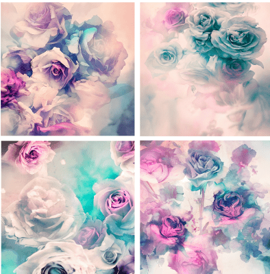4 motivbilder på papper 12x12 inch - Blommor Pastell
