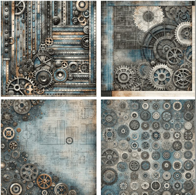 4 motivbilder på papper 12x12 inch - Industrial 12