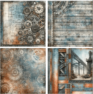 4 motivbilder på papper 12x12 inch - Industrial 11