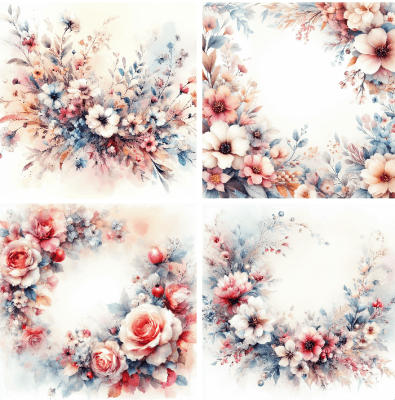 4 motivbilder på papper 12x12 inch - Ljuva Blomster 2