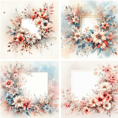 4 motivbilder på papper 12x12 inch - Ljuva Blomster 1