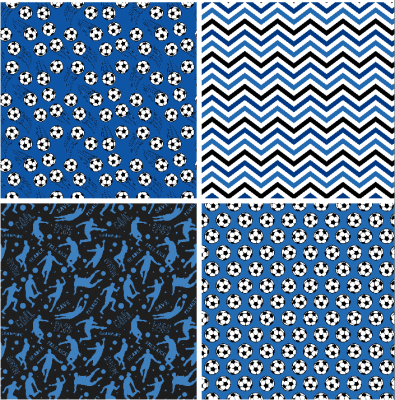 4 motivbilder på papper 12x12 inch - Blå Fotboll 