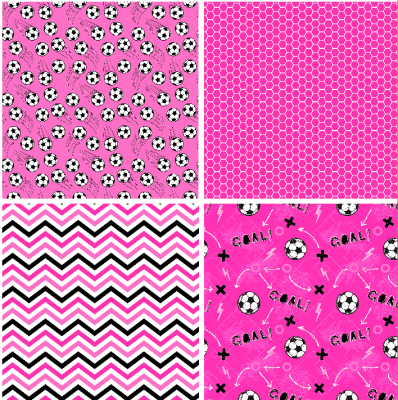 4 motivbilder på papper 12x12 inch - Rosa Fotboll 