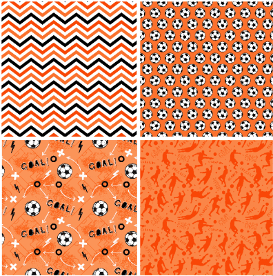 4 motivbilder på papper 12x12 inch - Orange Fotboll 