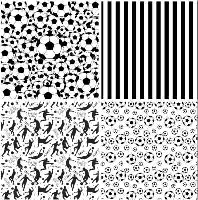 4 motivbilder på papper 12x12 inch - Svart & Vit Fotboll 