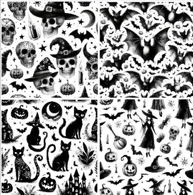 4 motivbilder på papper 12x12 inch - Läskigt 2