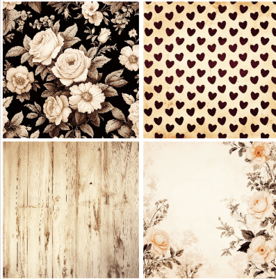 4 motivbilder på papper 12x12 inch - Blomster
