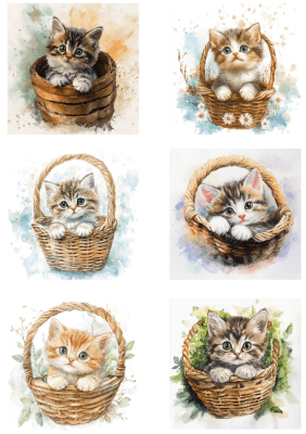 Klippark A4 Söta katter i korg