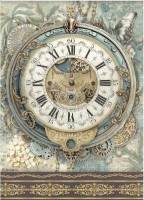 Stamperia A4 Rice Paper Gardens of Time - Big Clock 