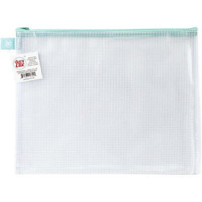 Avery Elle Zippered Vinyl Mesh Pouch - Aqua-Large